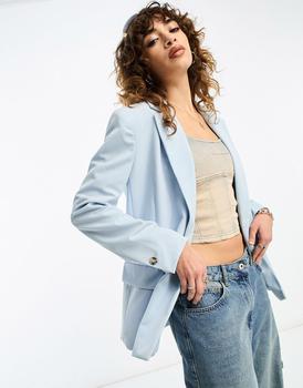 推荐Bershka oversized blazer in pale blue商品