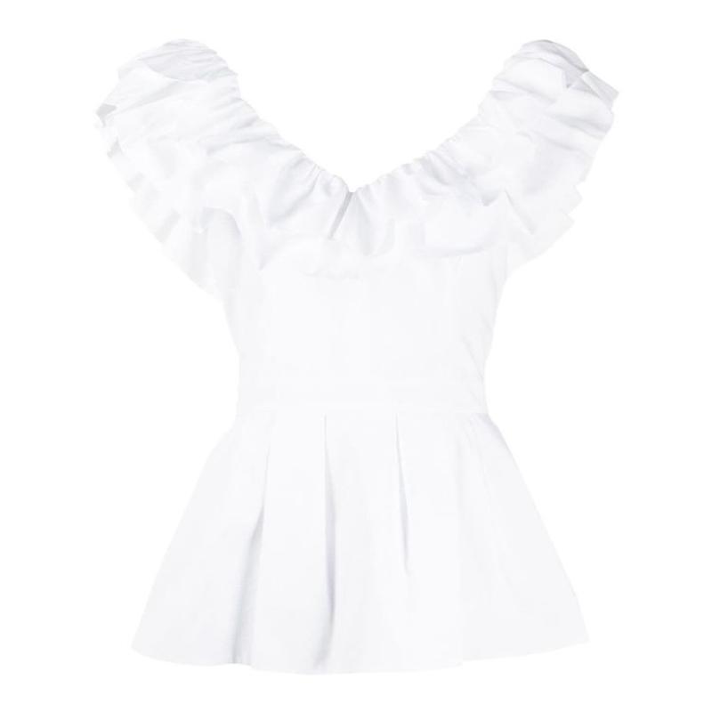 亚历山大王短袖衣服, Alexander McQueen | ALEXANDER MCQUEEN 亚历山大·麦昆 女士白色T恤 606800-QAAAD-9000商品图片 独家减免邮费