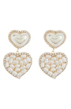 Tasha | Crystal & Imitation Pearl Heart Drop Earrings,商家Nordstrom Rack,价格¥68