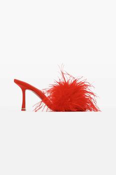 亚历山大王鞋, Alexander Wang | LULU 85 FEATHER SLIDE SANDAL IN SATIN商品图片 