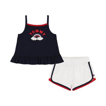 Tommy Hilfiger | Little Girls Jersey Ruffle Hem Babydoll and Contrast-Trim Terry Shorts, 2 Piece Set商品图片,3.9折