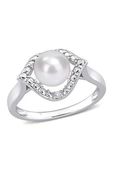 DELMAR | Sterling Silver 7–7.5mm Cultured Freshwater Pearl & Lab Created White Sapphire Halo Ring,商家Nordstrom Rack,价格¥450