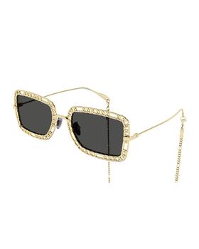 推荐Chain Rectangle Metal Sunglasses w/ Straps商品