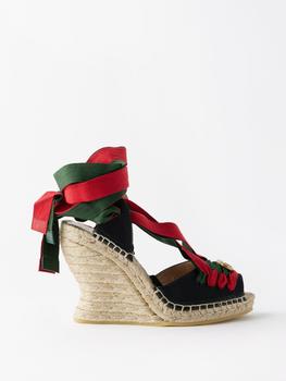 商品Gucci | 95 canvas wrap espadrille wedge sandals,商家MATCHES,价格¥5879图片