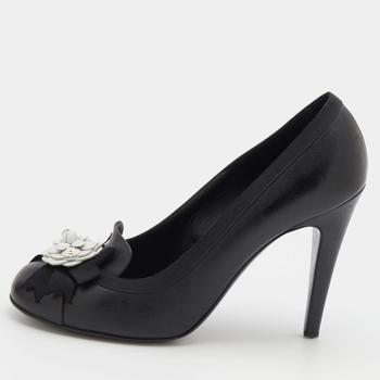 香奈儿山茶花, [二手商品] Chanel | Chanel Black/White Leather Camellia CC Pumps Size 38商品图片 