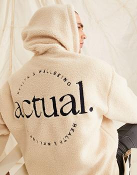 ASOS | ASOS Actual oversized hoodie in teddy borg with back logo embroidery in neutral商品图片,