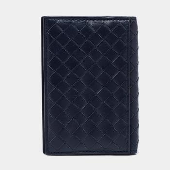 推荐Bottega Veneta Navy Blue Intrecciato Leather Business Card Holder商品