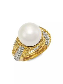 Kenneth Jay Lane | Goldtone Faux Pearl & Pavé Adjustable Ring,商家Saks Fifth Avenue,价格¥420