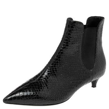 推荐Giuseppe Zanotti Black Python Embossed Patent Leather Ankle Boots Size 37.5商品