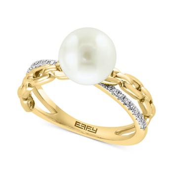 商品Effy | EFFY® Cultured Freshwater Pearl (8mm) Diamond (1/10 ct. t.w.) Ring in 14k Yellow Gold,商家Macy's,价格¥13743图片