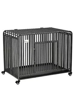 PawHut | Heavy Duty Dog Crate Foldable Pet Kennel Cage with All Steel Frame Removable Tray 4 Locking Wheels for Medium and Large Dogs Dark Silver,商家Belk,价格¥2461