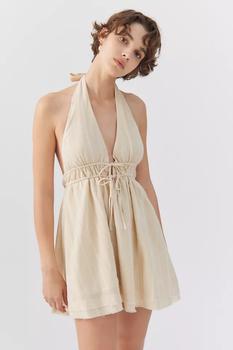 Urban Outfitters | UO Sunshine Linen Halter Mini Dress商品图片,2.8折, 1件9.5折, 一件九五折