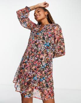 VERO MODA怎么样, VERO MODA | Vero Moda long sleeve floaty v neck mini dress in floral print商品图片 