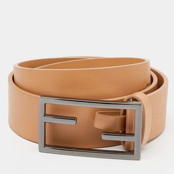 芬迪腰带好用吗, [二手商品] Fendi | Fendi Beige Leather FF Logo Buckle Belt 100 CM商品图片 6.2折
