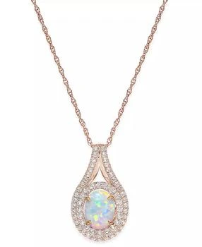 Macy's | Lab-Grown Opal (1 ct. t.w.) and White Sapphire (3/4 ct. t.w.) Pendant Necklace in 14k Rose Gold-Plated Sterling Silver,商家Macy's,价格¥515