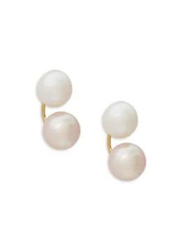 推荐7MM White & Pink Freshwater Pearls 14K Yellow Gold Front To Back Earrings商品