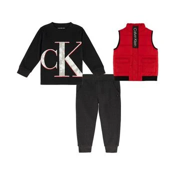 Calvin Klein | Little Boys Long Sleeve T-shirt, Fleece Joggers and Puffer Vest, 3 Piece Set 4折
