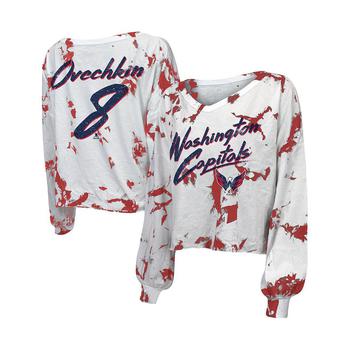 Majestic, Majestic | Women's Threads Alexander Ovechkin White Washington Capitals Tie-Dye Name and Number V-Neck Long Sleeve T-shirt商品图片 7.4折