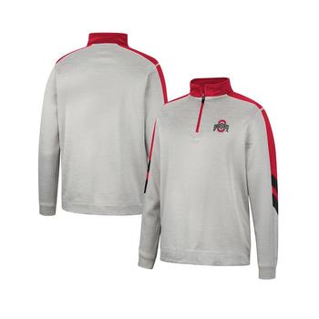 Colosseum | Men's Gray, Scarlet Ohio State Buckeyes Bushwood Fleece Quarter-Zip Jacket商品图片,