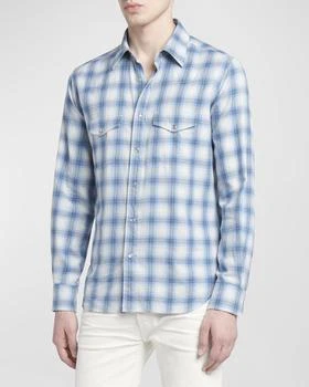 推荐Men's Gradient Check Western Button-Down Shirt商品