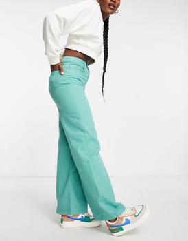 推荐NA-KD high waist wide leg jeans in green商品