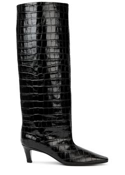 推荐The Wide Shaft black leather knee-high boots商品