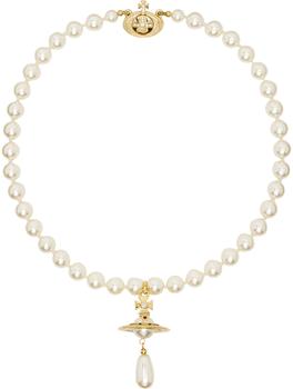 商品Vivienne Westwood | White & Gold One Row Pearl Drop Choker,商家SSENSE,价格¥1839图片