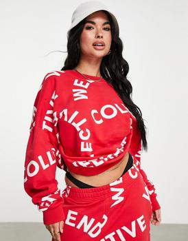 ASOS | ASOS Weekend Collective co-ord monogram oversized sweat in red商品图片,
