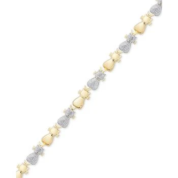 Macy's | Diamond Accent Two-Tone Cat Link Bracelet in Sterling Silver-Plate & 18k Gold over Silver-Plate,商家Macy's,价格¥767