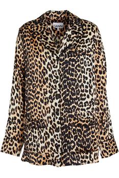 推荐Leopard-print stretch-silk satin blouse商品