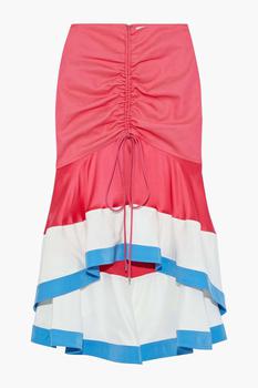 PRABAL GURUNG | Ruched satin-paneled twill skirt商品图片,2.9折