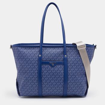 推荐Michael Kors Blue Signature Coated Canvas And Leather Beck Tote商品