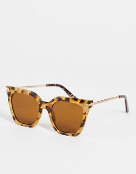 ASOS | ASOS DESIGN square cat eye sunglasses with metal arms in milky tort商品图片,8.1折