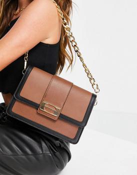 asos腋下包, ASOS | ASOS DESIGN shoulder bag with multi gusset and chain handle in tan商品图片 7.3折