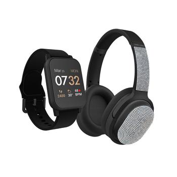 KENDALL & KYLIE | Women's Black Silicone Strap Smartwatch with Bluetooth Headphone Set 34mm商品图片,