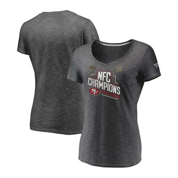 推荐Women's Heathered Charcoal San Francisco 49Ers 2019 NFC Champions Trophy Collection Locker Room V-Neck T-shirt商品