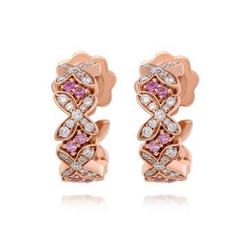 商品Mimi Milano Freevola 18K Rose Gold Diamond 0.35ct. Tw. And Pink Sapphire Huggie Earrings OXM249R8Z2B图片