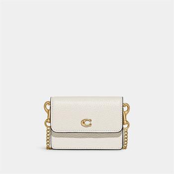 Coach | Coach Women's Refined Calf Leather Card Case With Chain - Chalk商品图片,额外7.5折, 额外七五折