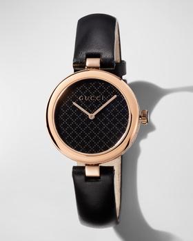 推荐32mm Diamantissima Watch with Leather Strap, Black/Rose商品