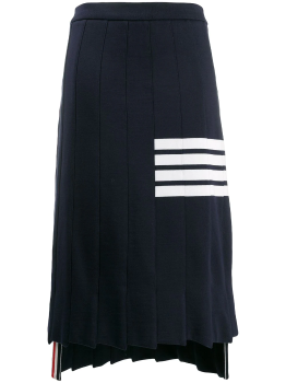 推荐THOM BROWNE 女士海军蓝色棉质白色四道杠细节中长半裙 FJK020A-00535-415商品