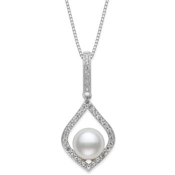 商品Cultured Freshwater Pearl (7mm) & Cubic Zirconia 18" Pendant Necklace in Sterling Silver图片