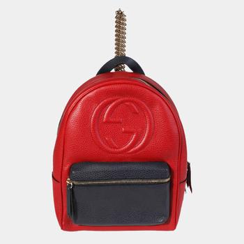 古驰链条包, [二手商品] Gucci | Gucci Red/Navy Pebbled Leather Soho Chain Backpack商品图片 8.7折