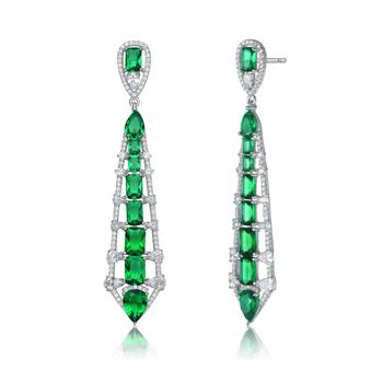 商品Genevive | Sterling Silver Green And White Cubic Zirconia Ladder Style Dangle Earrings,商家Premium Outlets,价格¥1346图片