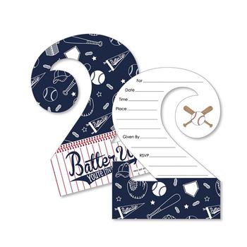 商品2nd Birthday Batter Up - Baseball - Shaped Fill-in Invites - Second Birthday Party Invitation Cards with Envelopes - Set of 12图片