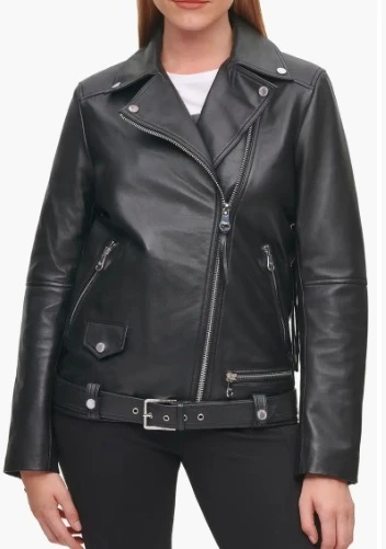 推荐Logo Fringe Leather Moto Jacket商品