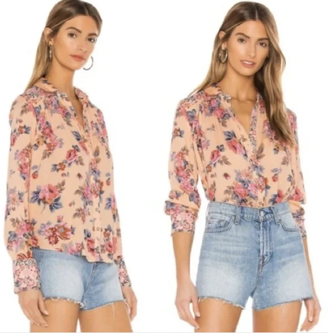 Free People | Free People Coral Hold On To Me Floral Printed Button Down Top  3折