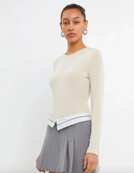 Grey Lab | Soft Knit Shimmer Bodysuit-Cream,商家折扣挖宝区,价格¥316