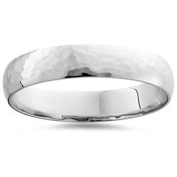 Pompeii3 | Hammered Wedding Band 10K White Gold Mens 5mm High Polished Ring Size Selectable,商家Premium Outlets,价格¥2942