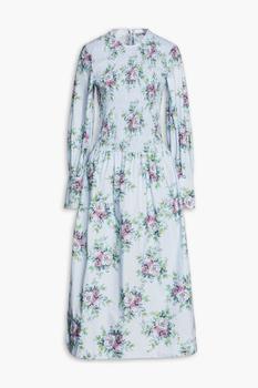 ganni floral pleated shirtdress, Ganni | Shirred floral-print organic cotton-poplin midi dress商品图片 4.9折