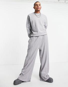 ASOS | ASOS DESIGN co-ord oversized sweatshirt with piping detail in grey marl商品图片,5折